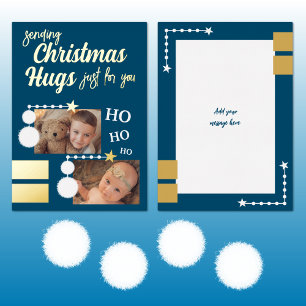Carte De Vœux En Aluminium Câlins de Noël ajouter des photos bleu et blanc