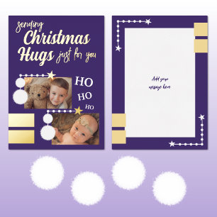 Carte De Vœux En Aluminium Câlins de Noël ajouter des photos violet et blanc