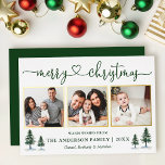 Carte De Vœux En Aluminium Calligraphie Coeur 3 Photo Pines de Noël Or<br><div class="desc">Calligraphie moderne Gold Foil Script 3 Photo Famille Collage de photos Joyeux Noël Carte inclut Aquarelle Pine Arbres - Vos photos dans cadres Gold Foil avec un retour vert Forêt</div>