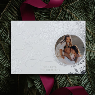 Carte De Vœux En Aluminium Calligraphie Vintage Amour, Joie, Paix 1 Photo