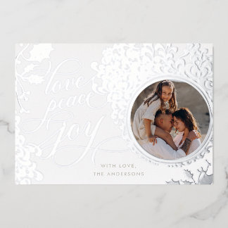 Carte De Vœux En Aluminium Calligraphie vintage Amour, Joie, Paix 1 Photo