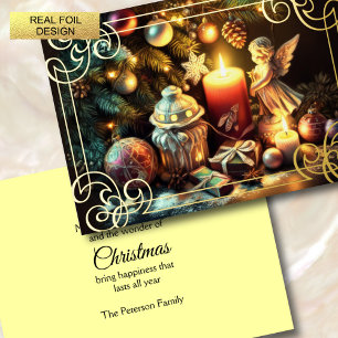 Carte De Vœux En Aluminium Calque Dessin Arbre de Noël Bougie Angel