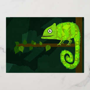 Carte De Vœux En Aluminium Caméléon mignon vert