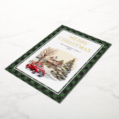 Carte De Vœux En Aluminium Camion Rouge Joyeux Noël Plaid Vert Buffle Or (Rotation)