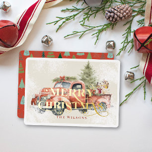 Carte De Vœux En Aluminium Camion vintage de la ferme rouge Chiens de Noël