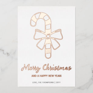 Carte De Vœux En Aluminium Canne à sucre festive avec un nœud de Noël