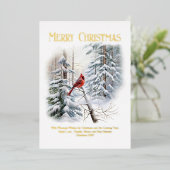Carte De Vœux En Aluminium Cardinal boréal dans les bois enneigés  (Debout devant)