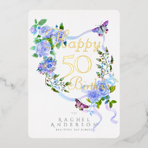 Carte De Vœux En Aluminium Carte anniversaire annuelle ruban rose bleu en alu