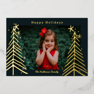 Carte De Vœux En Aluminium Carte de Noël à motif d'arbre en feuille d'or dess