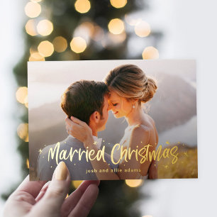 Carte De Vœux En Aluminium Carte de Noël en feuille d'argent mariée dessinée