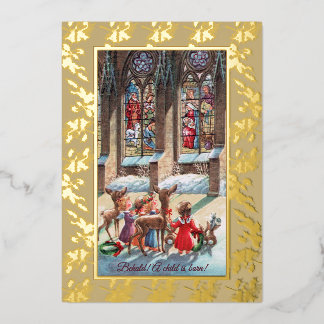 Carte De Vœux En Aluminium Carte de Noël en métal à la fenêtre de l'église po
