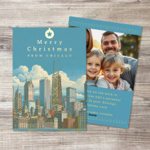 Carte de Noël en papier métallisé avec vue sur Chi