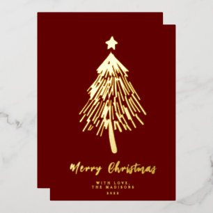 Carte De Vœux En Aluminium Carte de Noël minimale avec arbre en feuille d'alu