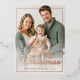 Carte De Vœux En Aluminium Carte de Noël moderne avec photo de famille en feu