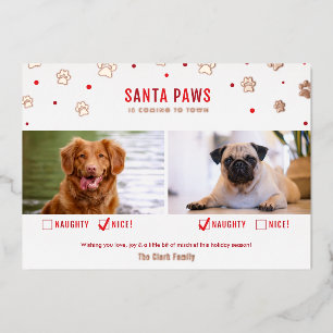 Carte De Vœux En Aluminium Carte photo de deux chiens en or rose Naughty or N