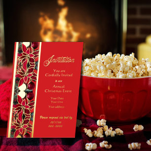 Carte De Vœux En Aluminium Carton d'invitation de Noël au motif floral rouge
