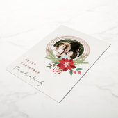 Carte De Vœux En Aluminium Cercle rouge blanc Photo Poinsettia Joyeux Noël (Rotation)