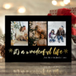 Carte De Vœux En Aluminium C'est une merveilleuse vie Gold Black Photo de Noë<br><div class="desc">C'est Une Vie Merveilleuse Gold Black Christmas Holidays Photo Real Foil Holiday Card. Envoyez des voeux de vacances avec des photos à vos proches avec cette carte de vacances Foil moderne et festive. Tous les textes sont pré-arrangés pour que vous personnalisiez facilement et rapidement avec vos propres détails. Joyeuses fêtes...</div>
