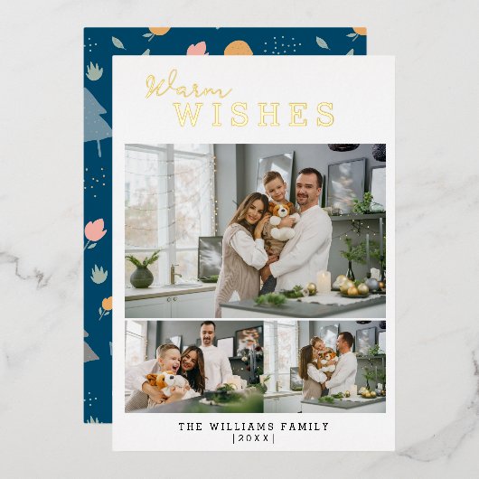 Carte De Vœux En Aluminium Chaleureux souhaits 3 Photo Collage (Recto/Verso)