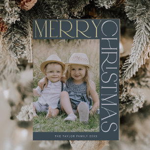 Carte De Vœux En Aluminium CHARLIE Blue Gold Foil Fun Photo Joyeux Noël