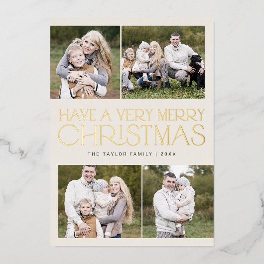 Carte De Vœux En Aluminium CHARLIE Gold Foil Famille Multi Photo Noël (Recto)