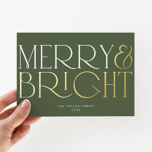 Carte De Vœux En Aluminium CHARLIE Green Foil Joyeux Noël de famille brillant