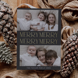 Carte De Vœux En Aluminium CHARLIE Grey Foil Photo Fun Joyeux Noël