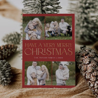 CHARLIE Red Gold Foil Famille Multi Photo Noël