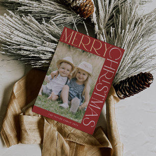 Carte De Vœux En Aluminium CHARLIE Red Gold Foil Fun Photo Joyeux Noël