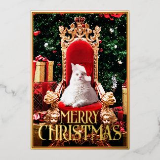 Carte De Vœux En Aluminium Chat de Noël Maine Coon assis sur le trône de Père