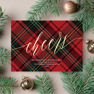 Carte De Vœux En Aluminium Cheers modernes Rouge Tartan Non Photo Business Go