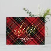 Carte De Vœux En Aluminium Cheers modernes Rouge Tartan Non Photo Business Go (Debout devant)