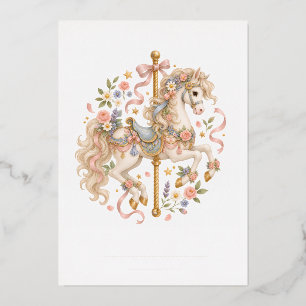Carte De Vœux En Aluminium Cheval de carrousel élégant Conte de fées français