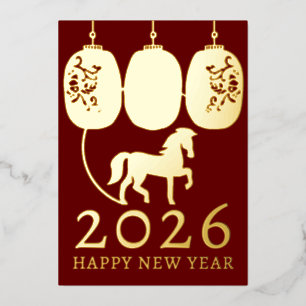 Carte De Vœux En Aluminium Cheval d'or du Nouvel An lunaire moderne