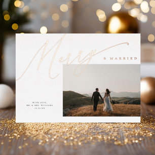 Carte De Vœux En Aluminium Chic Elegant Merry & Marié Un Rose photo Or