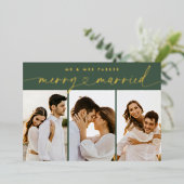 Carte De Vœux En Aluminium Chic Joyeux & Marié Script de Coeur Noël Photo (Debout devant)