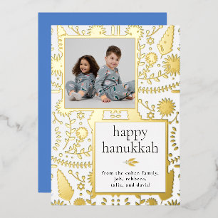 Carte De Vœux En Aluminium Chic Moderne Hanukkah Floral 1 Photo Joyeux Hanukk