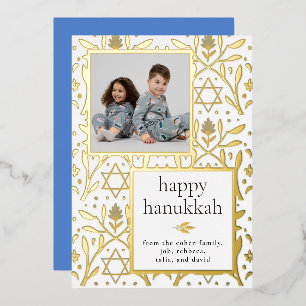 Carte De Vœux En Aluminium Chic Moderne Hanukkah Floral 1 Photo Joyeux Hanukk