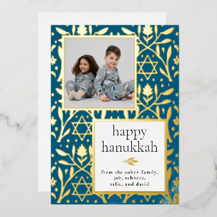 Carte De Vœux En Aluminium Chic Moderne Hanukkah Floral Folk 1 Photo Joyeux H