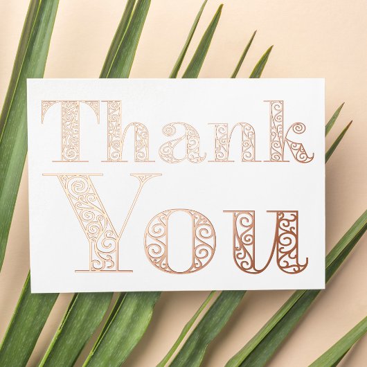 Carte De Vœux En Aluminium Chic moderne Ornate Rose or Classy Merci