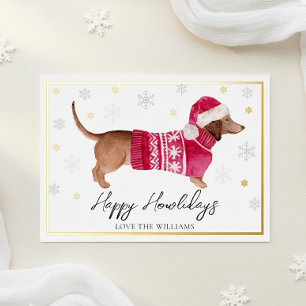Carte De Vœux En Aluminium Chien dachshund aquarelle Joyeux Howlidays blanc