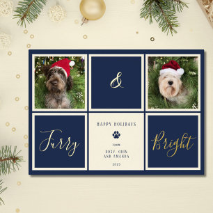 Carte De Vœux En Aluminium Chien Photo Navy Bleu Clair Et Brillante Feuille D