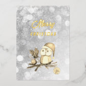 Carte De Vœux En Aluminium Chouette De Noël Avec Branches Et Boules (Recto)