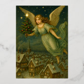 Carte De Vœux En Aluminium Christmas Angel With Tree Retro Victorian Era (Recto)