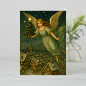 Carte De Vœux En Aluminium Christmas Angel With Tree Retro Victorian Era (Debout devant)