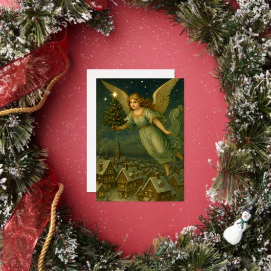 Carte De Vœux En Aluminium Christmas Angel With Tree Retro Victorian Era (Insitu)