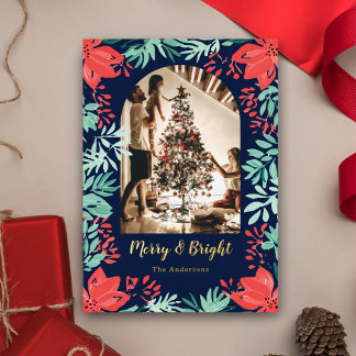Carte De Vœux En Aluminium Christmas Arch Photo Blue Botanical Floral Gold