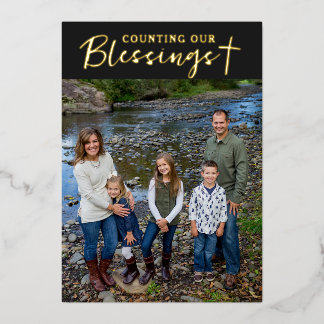 Carte De Vœux En Aluminium Christmas Blessings Photo Cross Script Faith Black