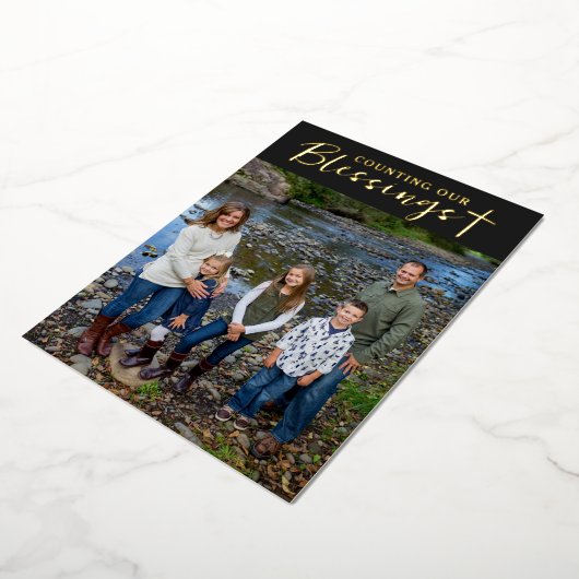 Carte De Vœux En Aluminium Christmas Blessings Photo Cross Script Faith Black (Rotation)