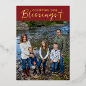 Carte De Vœux En Aluminium Christmas Blessings Photo Cross Script Faith Red (Recto)